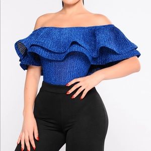 Fashion Nova Glitter Off the Shoulder Bodysuit